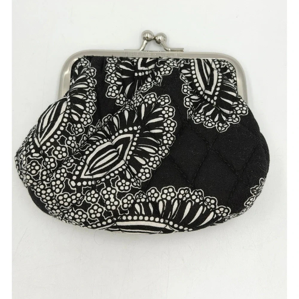 Vera Bradley Coin Purse Black White Paisley Kisslock Clasp Pouch